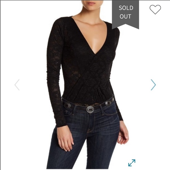 Free People Tops - Free People Surplice Black Lace V-neck Bodysuit